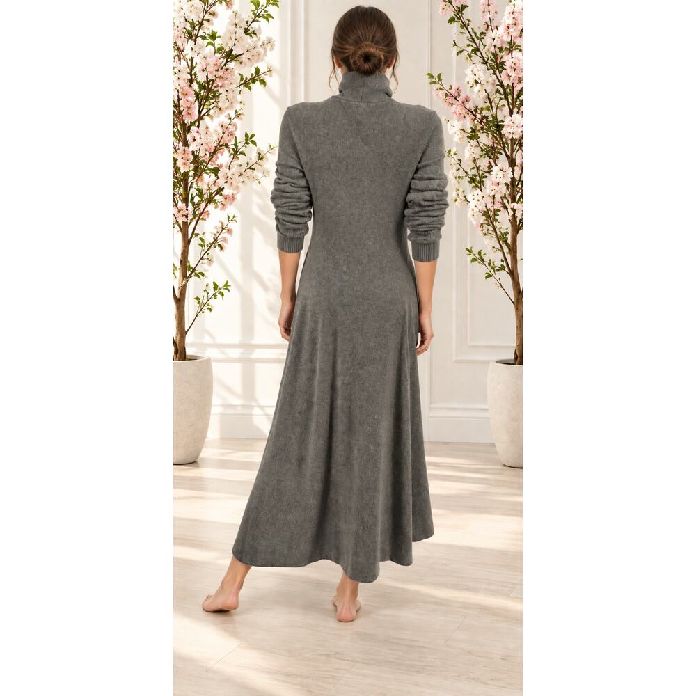 Ralph Lauren Women 100% Cashmere Gray Cowlneck Long Sleeve Midi Sweater Dress L - Picture 7 of 13